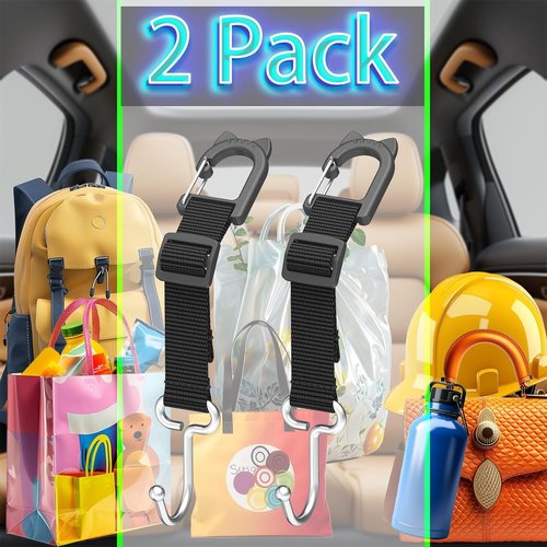 Car Headrest Hooks by [Brand Name] - Heavy Duty Metal Seat Hooks for Purses & Grocery Bags - 100 LBS Load Capacity