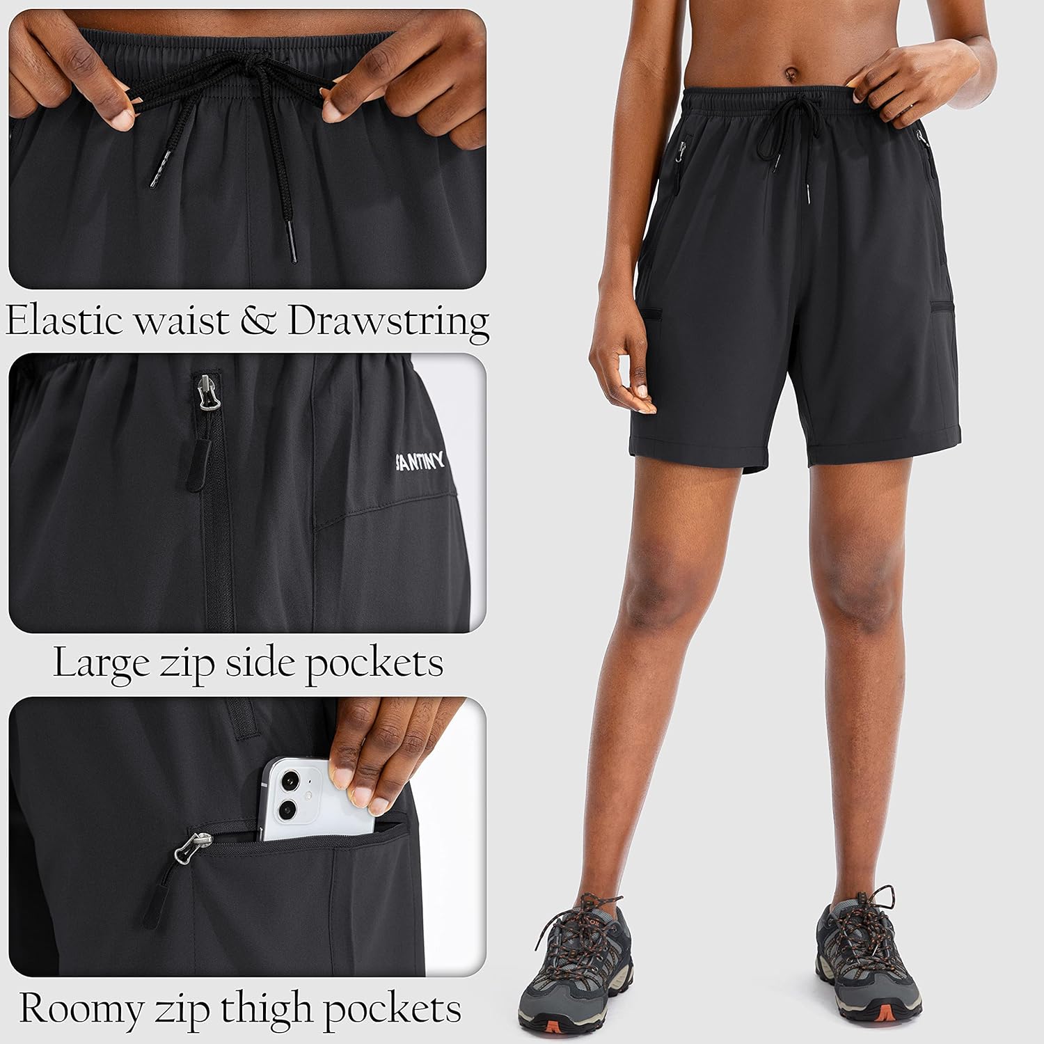 SANTINY Women's Quick-Dry Hiking Cargo Shorts - Lightweight Summer Athletic Shorts with Zipper Pockets | 5''/7''/9'' Sizes