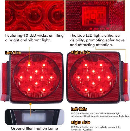 MAXXHAUL 70205 Trailer Light Kit - Waterproof 12V LED Lights for Trailers, Boats, RVs | Red