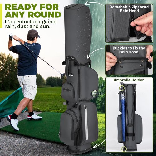 Lightweight Golf Stand Bag with Top Handle, 3-Way Divider, Holds Up to 8 Clubs – Compact Carry Bag with Dual Straps, Ball Holder & Multiple Pockets for Driving Range & Par 3 Courses(Charcoal Gray)