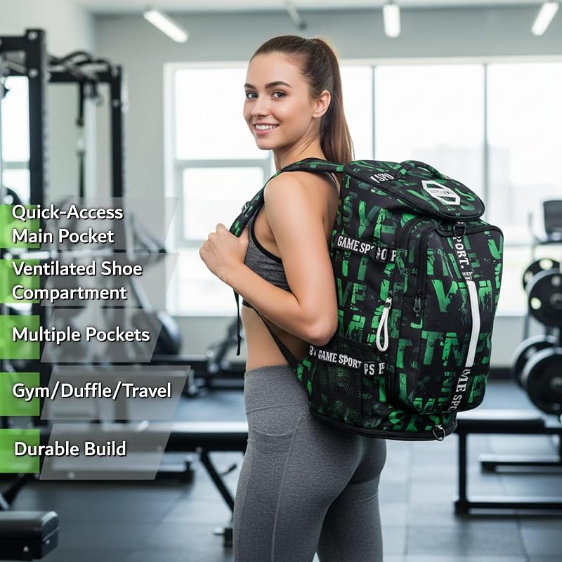 4‑Way Waterproof Gym Duffel Bag with Shoe & Laptop Compartment – Green (Variation: Green)