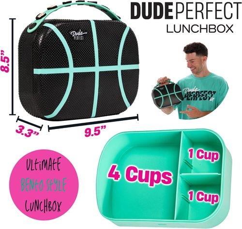 Dude Perfect Lunch Box - Leak Proof Bento Box with Snap Tight Lid & Adjustable Divider | Black