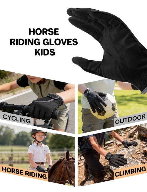 FitsT4 Sports Kids Horse Riding Gloves Girls Boys Equestrian Horseback Riding Gloves Mesh for Youth Children Touchscreen Black XL