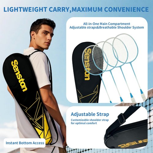 Senston Badminton Rackets Set for Backyards, Lightweight Badminton Set of 4-6 Birdies, 4 Grips & Carrying Bag for Adults Family Beginners Outdoor Games
