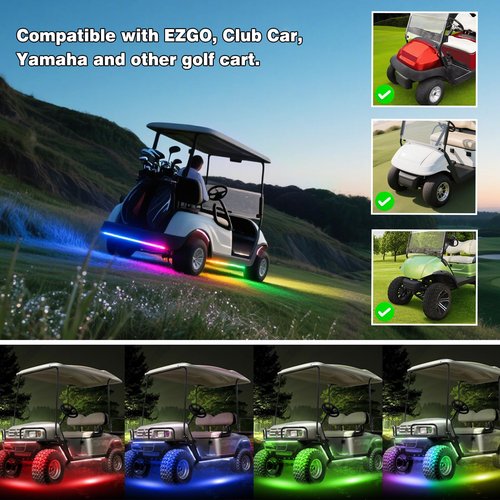 AIPSET Golf Cart LED Light Strip, LED Lights Underbody Underglow Kit, Neon Strips Lighting, Universal Compatible with EZGO Club Car Yamaha, 12V - 80V Input, Muti-Color, Music Sync & Waterproof, 12PCS