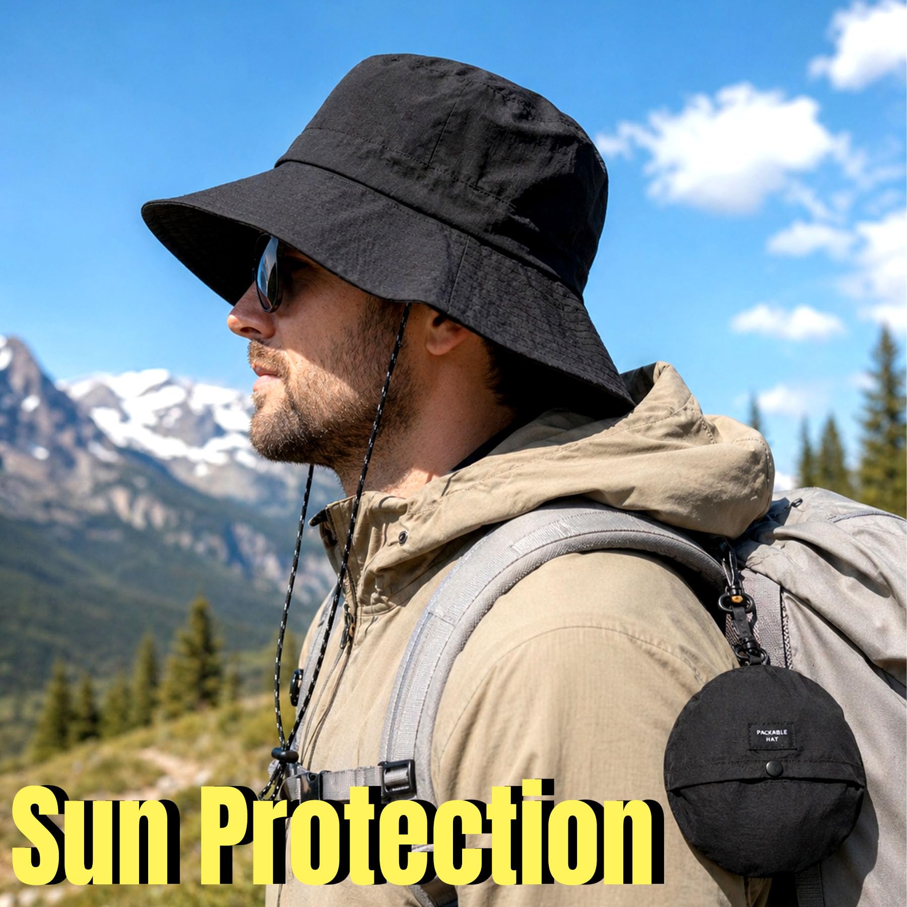 PFFY Packable Sun Bucket Hat for Women Outdoor UV Protection Sun Hats Waterproof Lightweight Hiking Outdoor Cap Grey