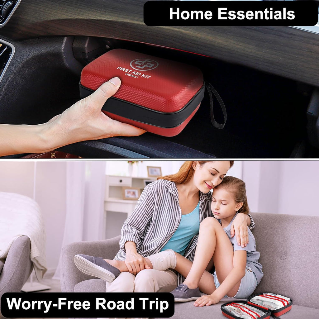 VRIEXSD Premium First Aid Kit - 320-Piece Waterproof Hard Shell for Home, Camping, Travel & Emergencies - Red