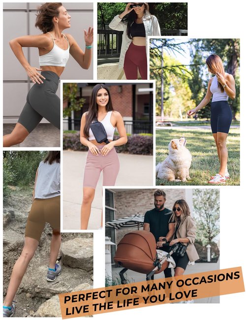 Biker Shorts Women Tummy Control Pockets Yoga Workout Stretchy Spandex Shorts Leggings Athletic Running Compression Shorts Tights Knee Length Ladies Long Slip Booty Shorts Under Dresses 2 Black