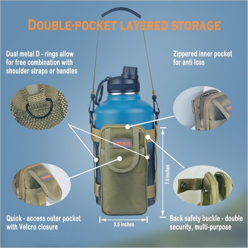 MOLLE Water Bottle Bag - Adjustable Carrier Sling for 18-64 oz Bottles | Khaki Color