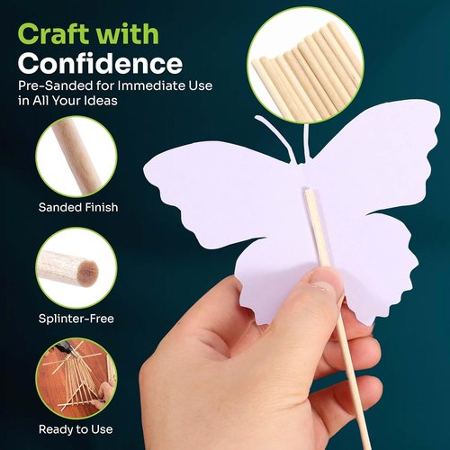 Mart Cobra Wooden Dowel Rods - 200 Pack | 1/8" x 6" Precut Birch Hardwood for Crafts & Modeling