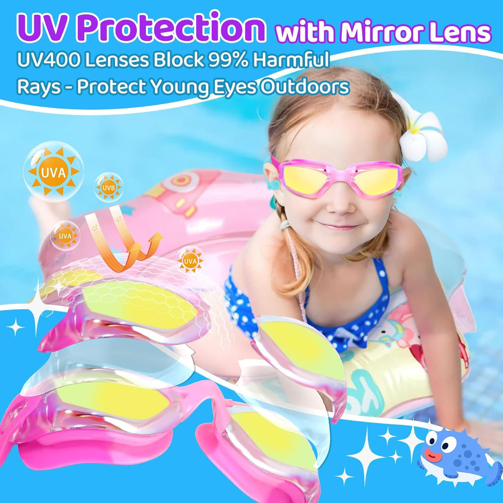 Vvinca Swim Goggles - Anti-Fog & UV Protection | No Leaking Design for Kids Ages 3-15 (2 Pack)