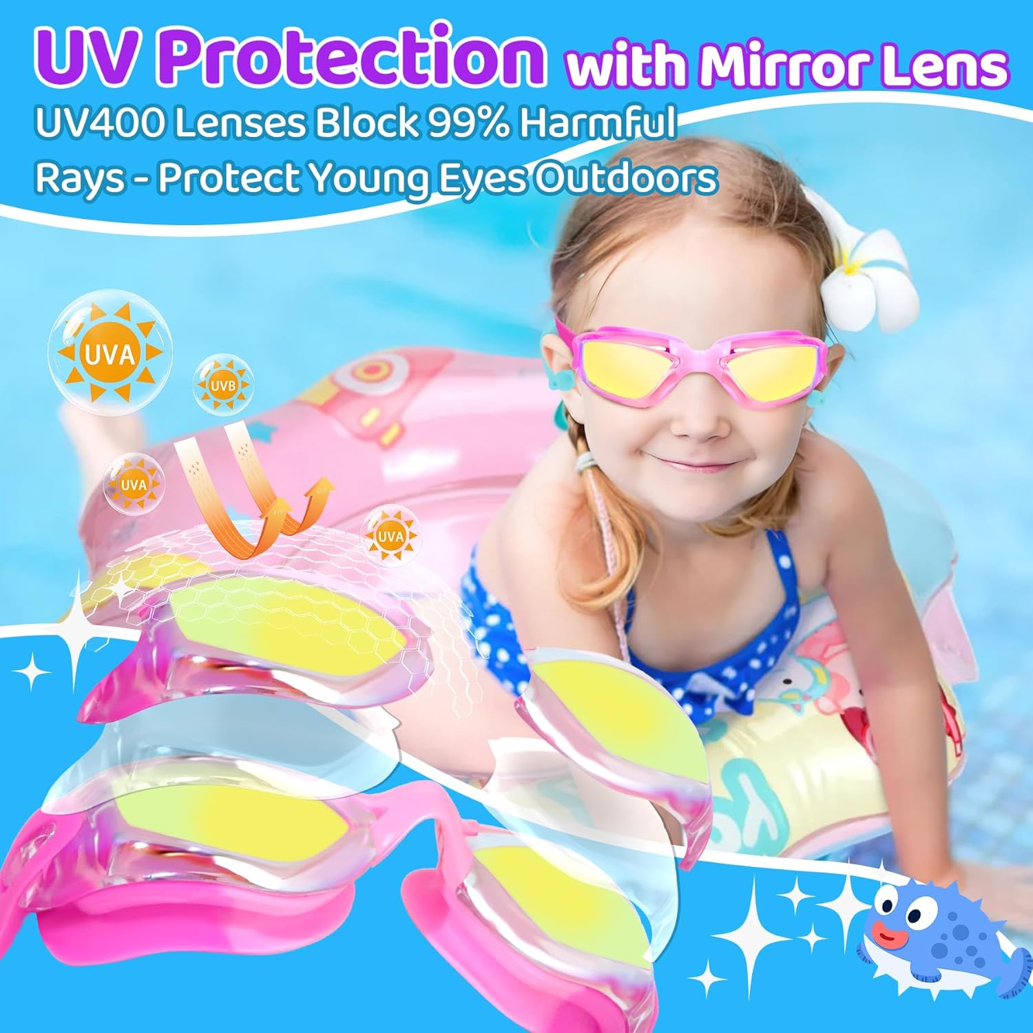Vvinca Swim Goggles - Anti-Fog & UV Protection | No Leaking Design for Kids Ages 3-15 (2 Pack)