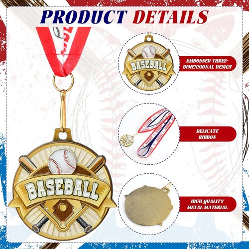 Ecation Medals with Neck Ribbons Soccer Awards Medals Baseball Team Awards Softball T-Ball Flag Football Trophy for Kids Sports Competitions Celebration Gift