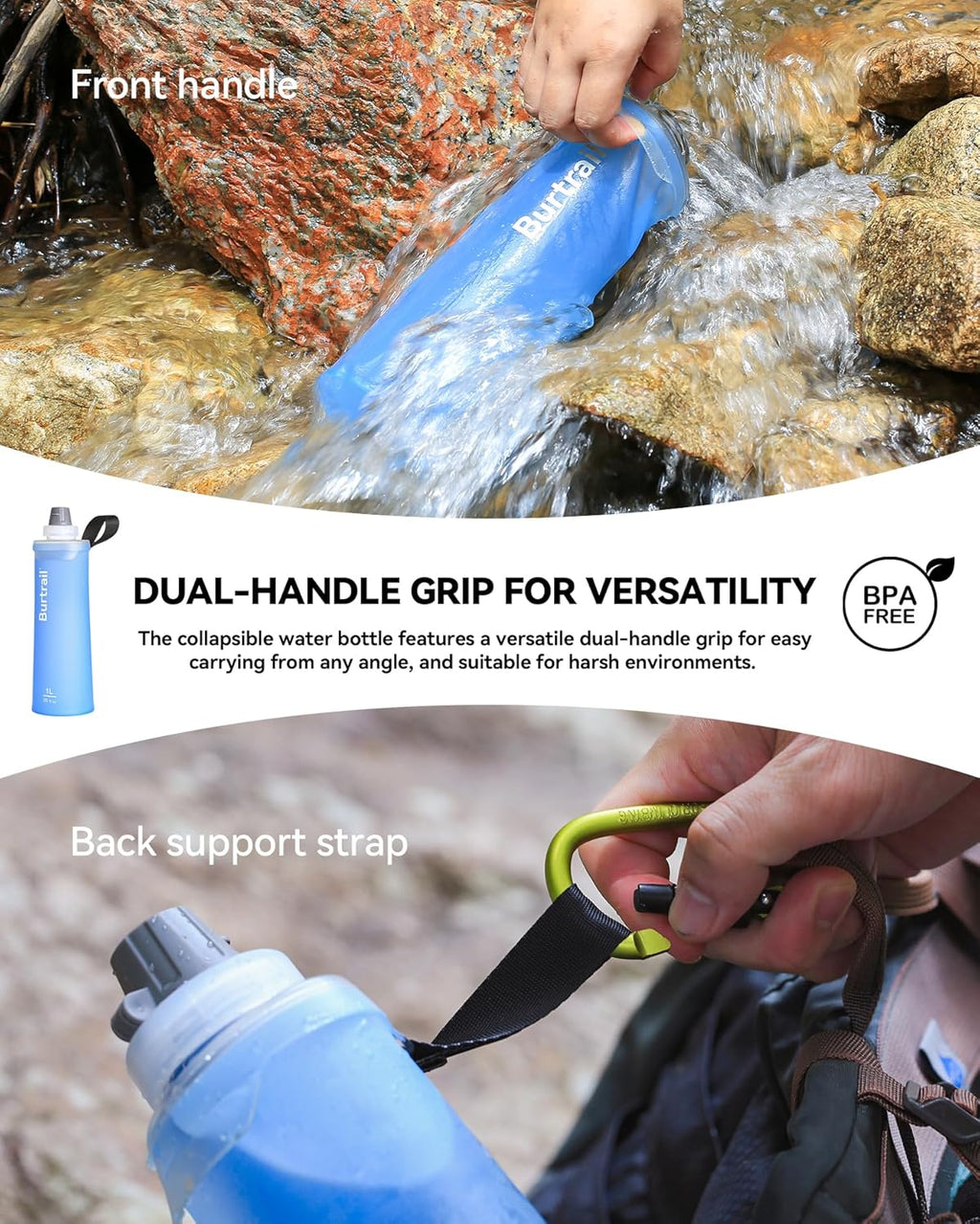 Ultralight Collapsible Water Bottle - 1.0L Leakproof Design | Compatible with 42mm BeFree Filter for Camping & Travel