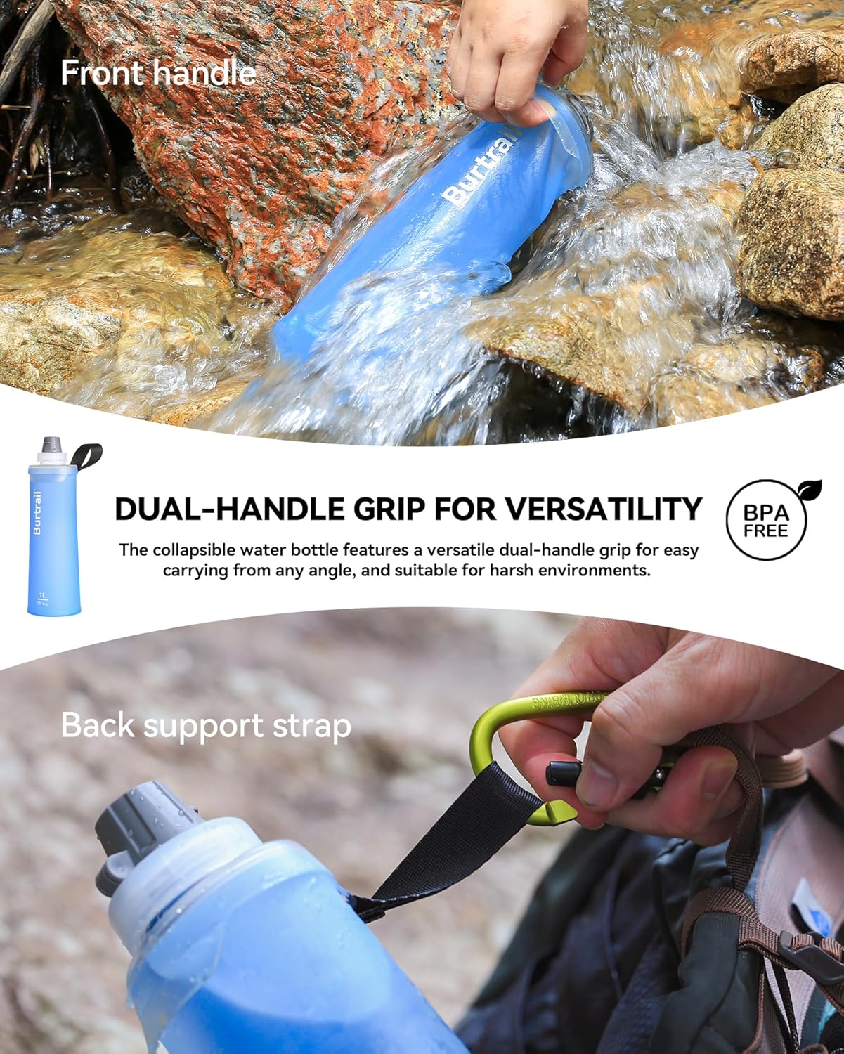 Ultralight Collapsible Water Bottle - 1.0L Leakproof Design | Compatible with 42mm BeFree Filter for Camping & Travel