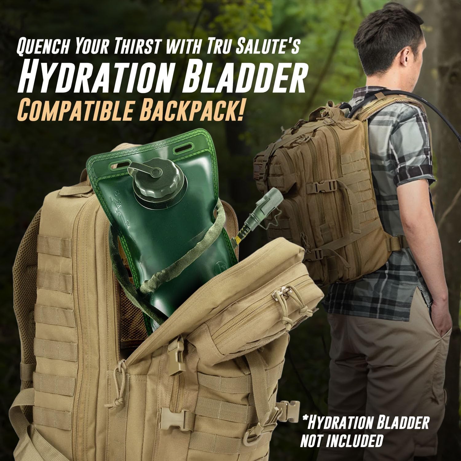 Tru Salute 45L Military Tactical Backpack - Large Army Assault Pack | Molle Bug Out Bag (Tan)