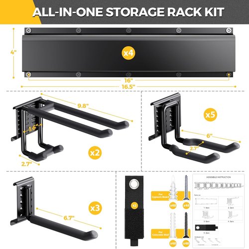 LBT 66 Garage Tool Organizer - Heavy-Duty Wall Mount Storage Rack with Adjustable Hooks | 720lbs Capacity