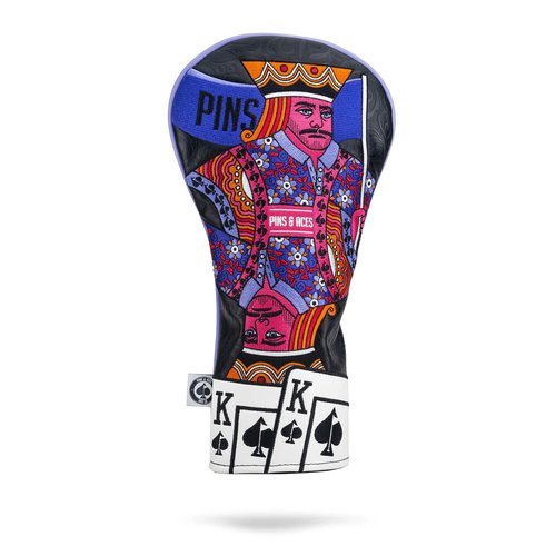 Pins & Aces Royal Flush Head Cover - Premium, Hand-Made Leather Headcover - Ace of Spades & Magnetic Closure, Tour Quality Golf Club Cover - Style and Customize Your Golf Bag Driver (Black)