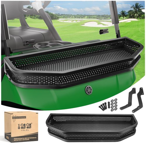 10L0L Golf Cart Front Cargo Basket for EZGO TXT/RXV、Club Car DS/Precedent、Yamaha G22/G29 - Heavy-Duty Steel Mesh Storage Rack, Gas/Electric Compatible
