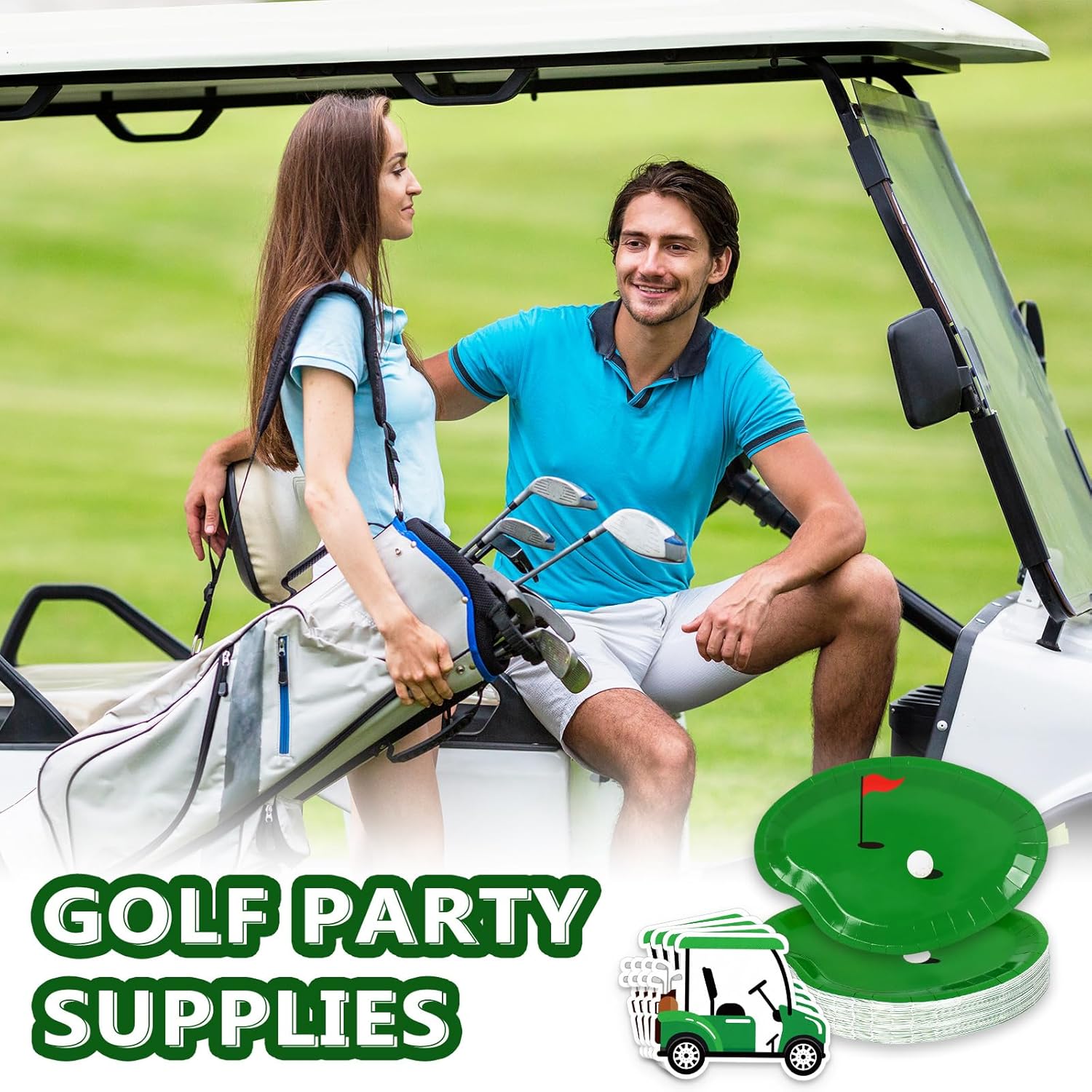 Whaline Golf Party Plates & Napkin Set - 90 Pcs Green Sport Ball Design for Hole in One Celebrations, Serves 40