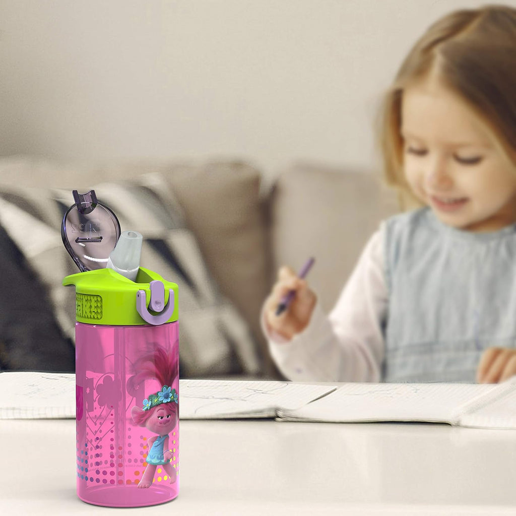 Zak Designs DreamWorks Kids Water Bottle - Durable Leak-Proof Spout Cover | 16oz, 2-Pack, Trolls 2 Design