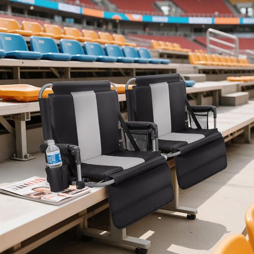 LET'S CAMP Folding Stadium Seat - Portable Bleacher Chair with Cup Holder & Mesh Bag | Comfortable Back Support