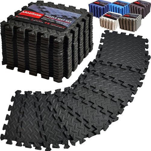 Maziloxe 18 Tiles Gym Mats for Home Gym, Non-Slip EVA Interlocking Foam Floor Tiles, 12.6" x 12.6" x 0.4" 18 Sq.Ft Puzzle Exercise Mats for Kids Playroom, Garage & Home Gym Flooring