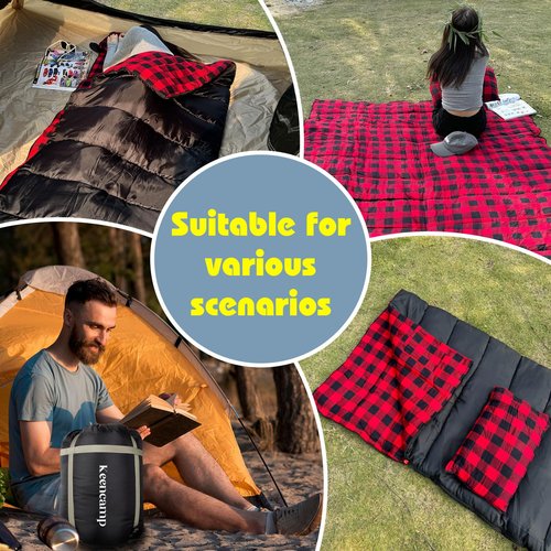Keencamp 0 Degree Sleeping Bag Cotton Flannel Winter Cold Weather for Adults XXL Sleeping Bag 4 Season Big and Tall with Compression Sack