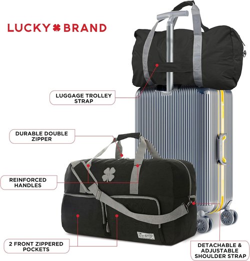 Lucky Travel Duffel Bag - 65L Foldable Gym & Travel Bag for Men & Women with Adjustable Strap | Black