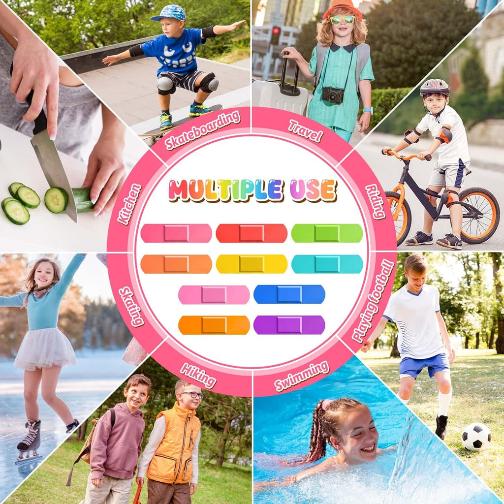 Skiennix Kids Bandages - 160 Pcs Colorful Neon Adhesive Strips | Waterproof & Flexible for Cuts, 2.83'' x 0.75''
