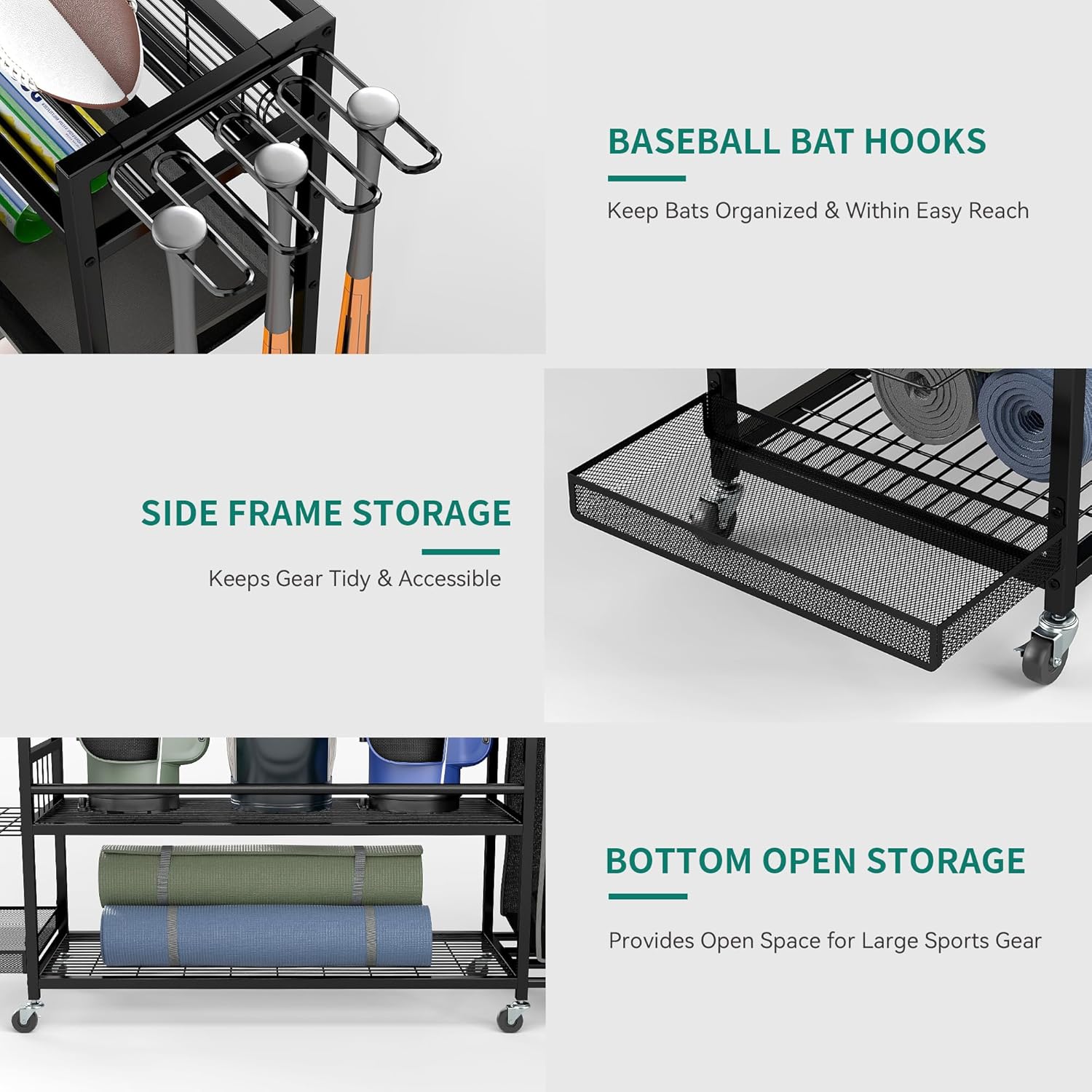 YITAHOME Sports Organizer - Multi-Functional Garage Storage Rack for Golf Gear | Holds 3 Bags & Clubs, Wheels Included