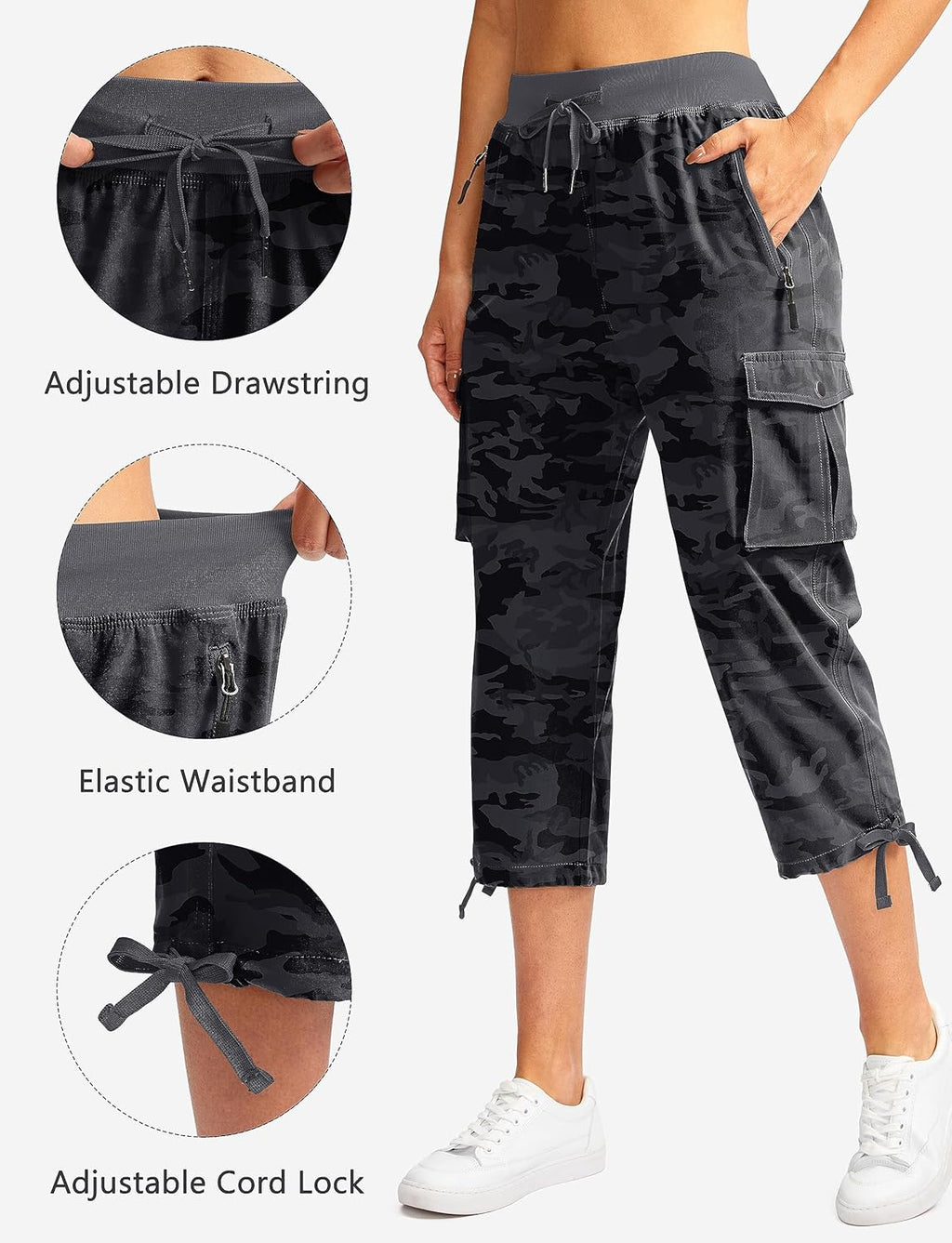 Soothfeel Women's Cargo Capris - Lightweight Quick-Dry Travel & Hiking Pants with 6 Pockets