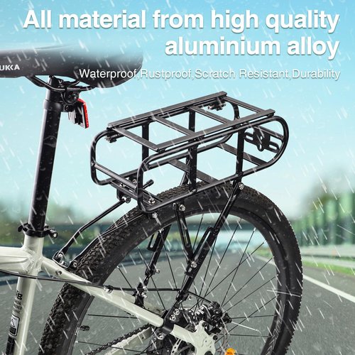Aluminum Rear Bike Rack - Universal Adjustable Touring Carrier with 55lbs Load Capacity, Quick Release System & 5L Waterproof Multifunctional Bag