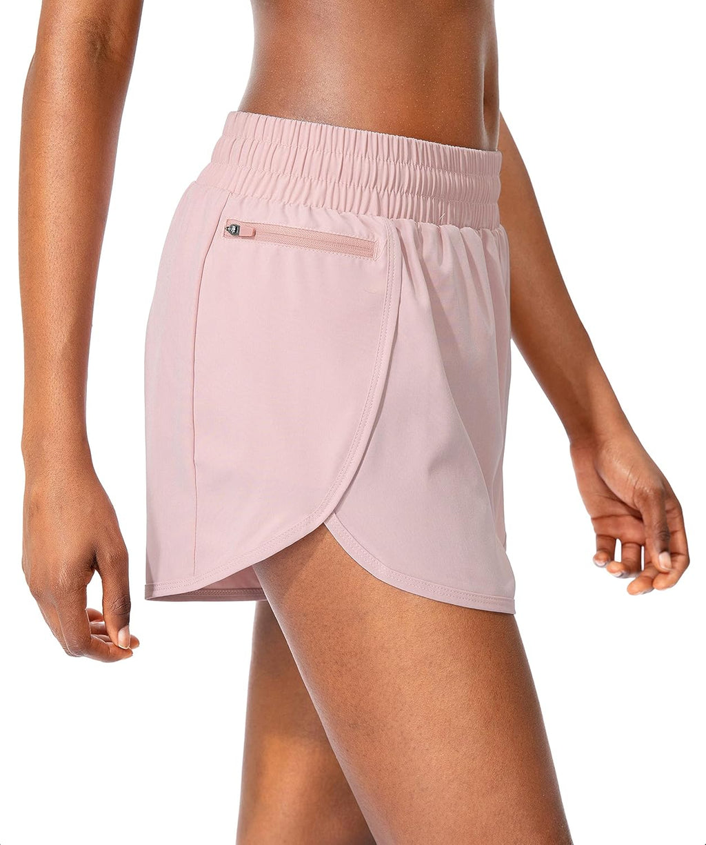 Soothfeel Women's High Waisted Running Shorts - Athletic Gym Shorts with Zipper Pockets & Liner