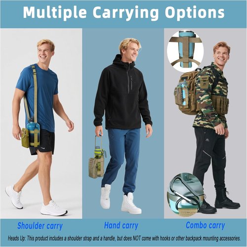MOLLE Water Bottle Bag - Adjustable Carrier Sling for 18-64 oz Bottles | Khaki Color