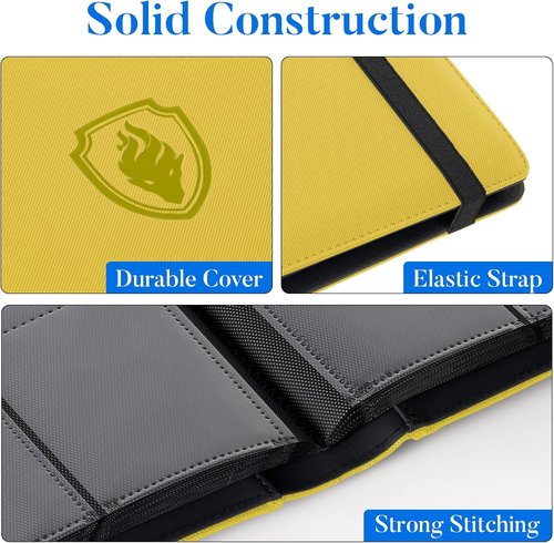 Fabmaker Premium 9 Pocket Card Binder - Sturdy Album for 360 Cards | Sleek Yellow Trading Card Holder