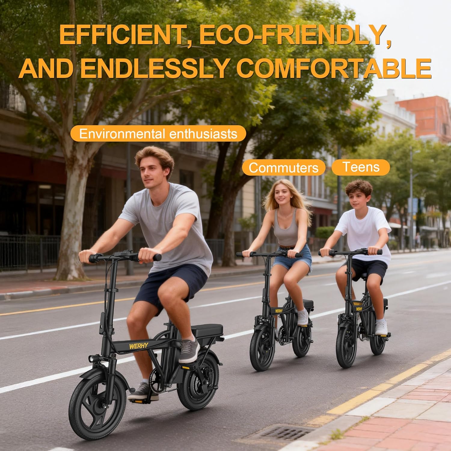 WERHY Electric Bike - 500W Motor, 22 MPH Max Speed, Folding Design, 14" Mini E-Bike for 30-50 Miles Range