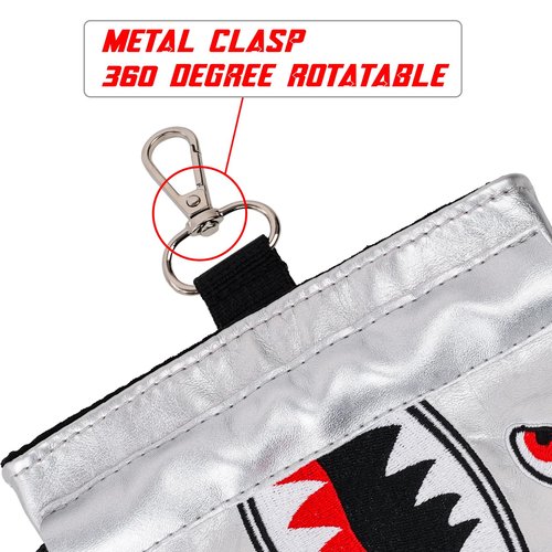 Craftsman Golf Shark Leather Valuable Pouch Bag Soft with Hook Tee Ball Bag Silver(Shark)