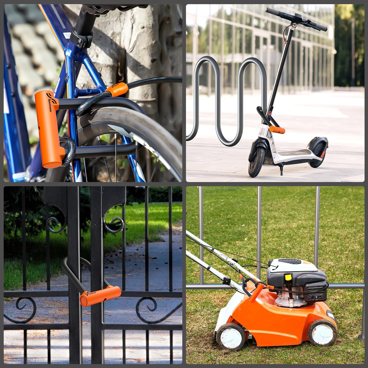 Sportneer Bike U Lock - Heavy-Duty Anti-Theft Lock with 5ft Steel Cable & 17mm Shackle | Orange