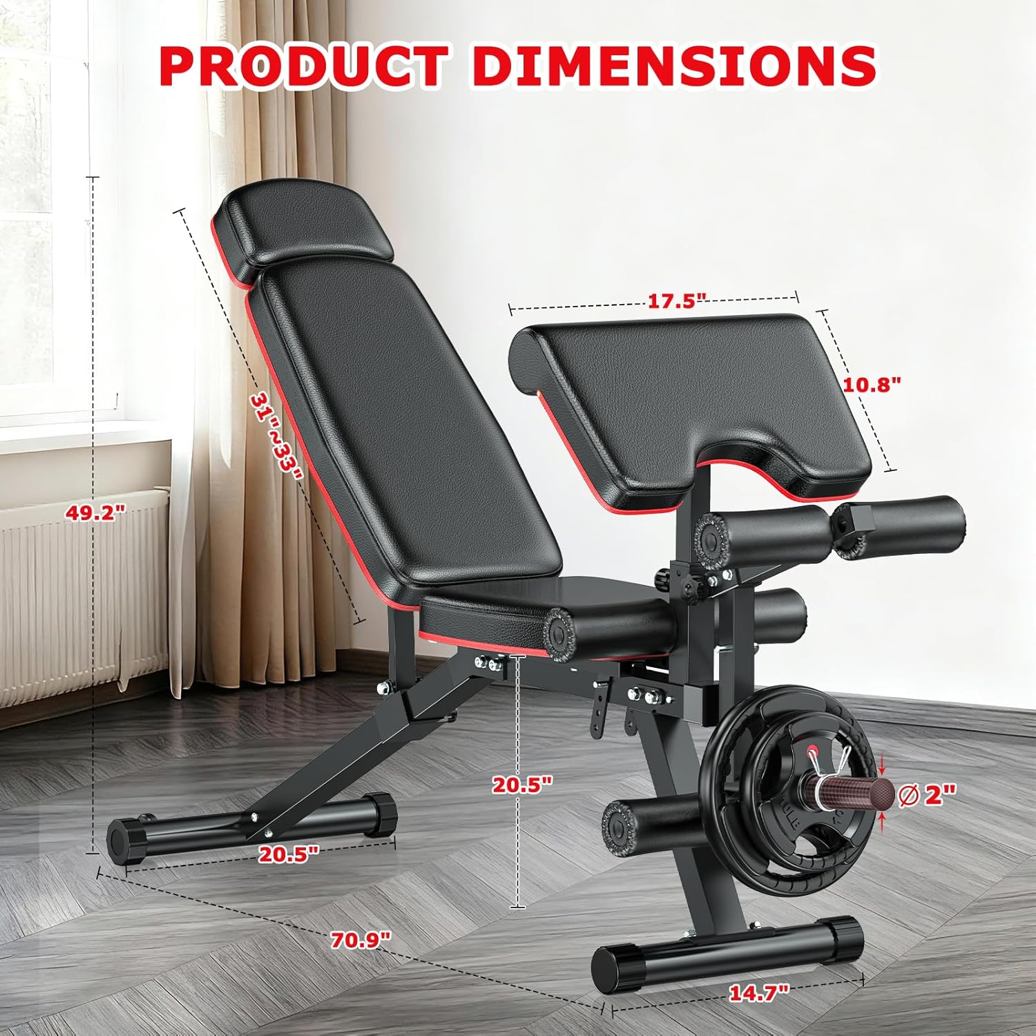 XDDIAS Adjustable Weight Bench - 900LBS Capacity with Leg Extension & Curl | Home Gym Full Body Workout