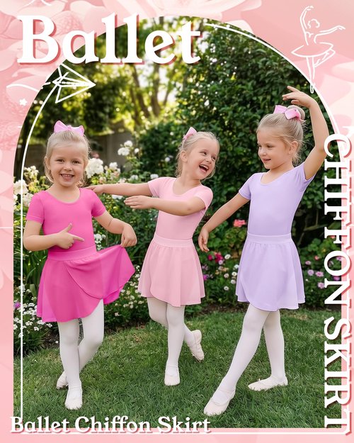 LessonZoo 3 Pack Girls Ballet Skirts for 2-12y Toddler Dance Skirt Ballet Chiffon Skirt with Elastic Waist Practice Dancewear(Light Purple,Rose Red, Light Pink,6-8 Years)