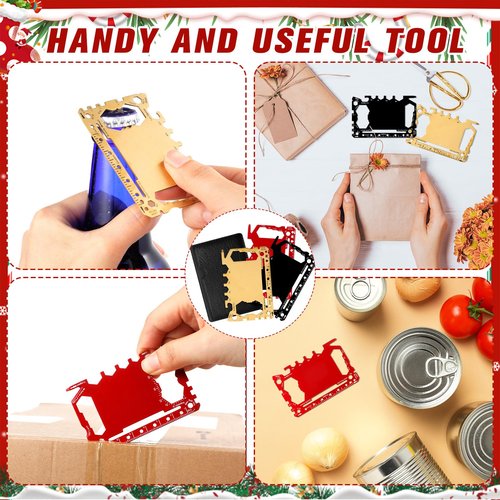 Cholemy 12 Pcs Credit Card Wallet Multitool 46 in 1 Metal Stainless Steel Survival Pocket Tool Multipurpose Bottle Opener Bulk for Men Christmas Stocking Stuffer Gift(Black, Red, Gold,Classic Style)