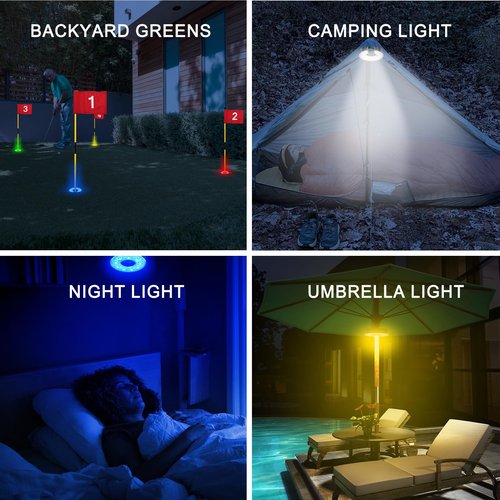 KINGTOP 4-Pack Rechargeable Golf Hole Light and 6 Glow in The Dark Golf Balls Bundle, Great for Night Golf, Backyard Putting, Chipping Practice, Golf Parties