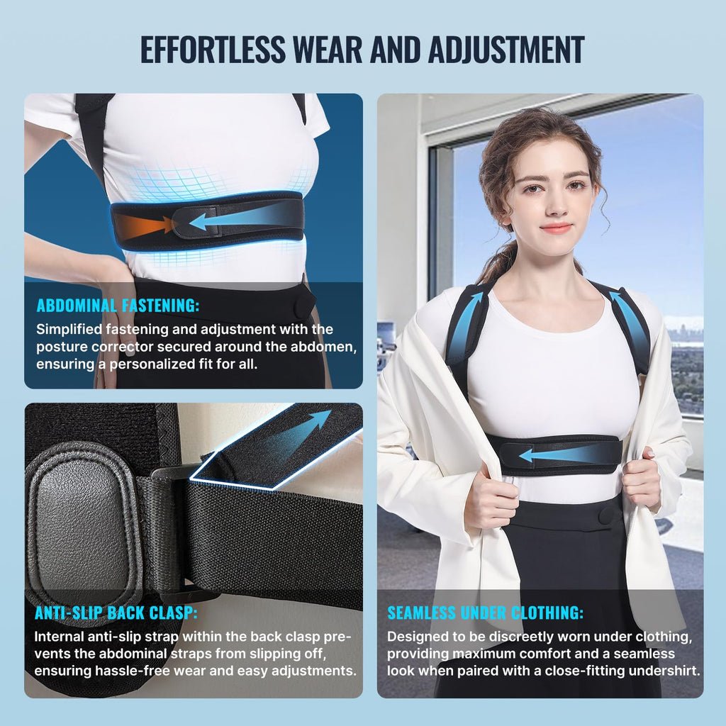 Skiennix Posture Corrector Upper Back Brace - Adjustable Pain Relief for Men & Women | Invisible Under Clothes (Medium/Large 39"-49")