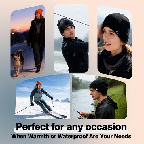 Waterproof, Windproof, Breathable Beanie Hat,Keep Your Head Warm and Completely Dry. (US, Alpha, One Size, Grey -Black)