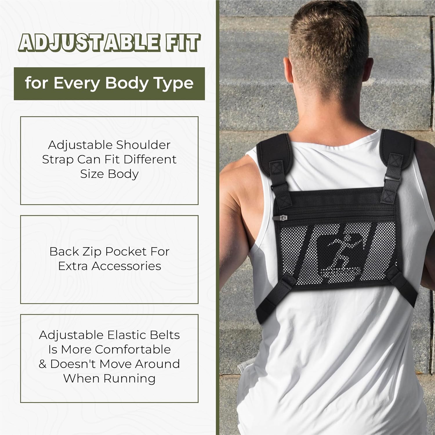 Skiennix Running Vest - Lightweight Water-Resistant Chest Bag with Phone Holder | Adjustable Straps (Black)