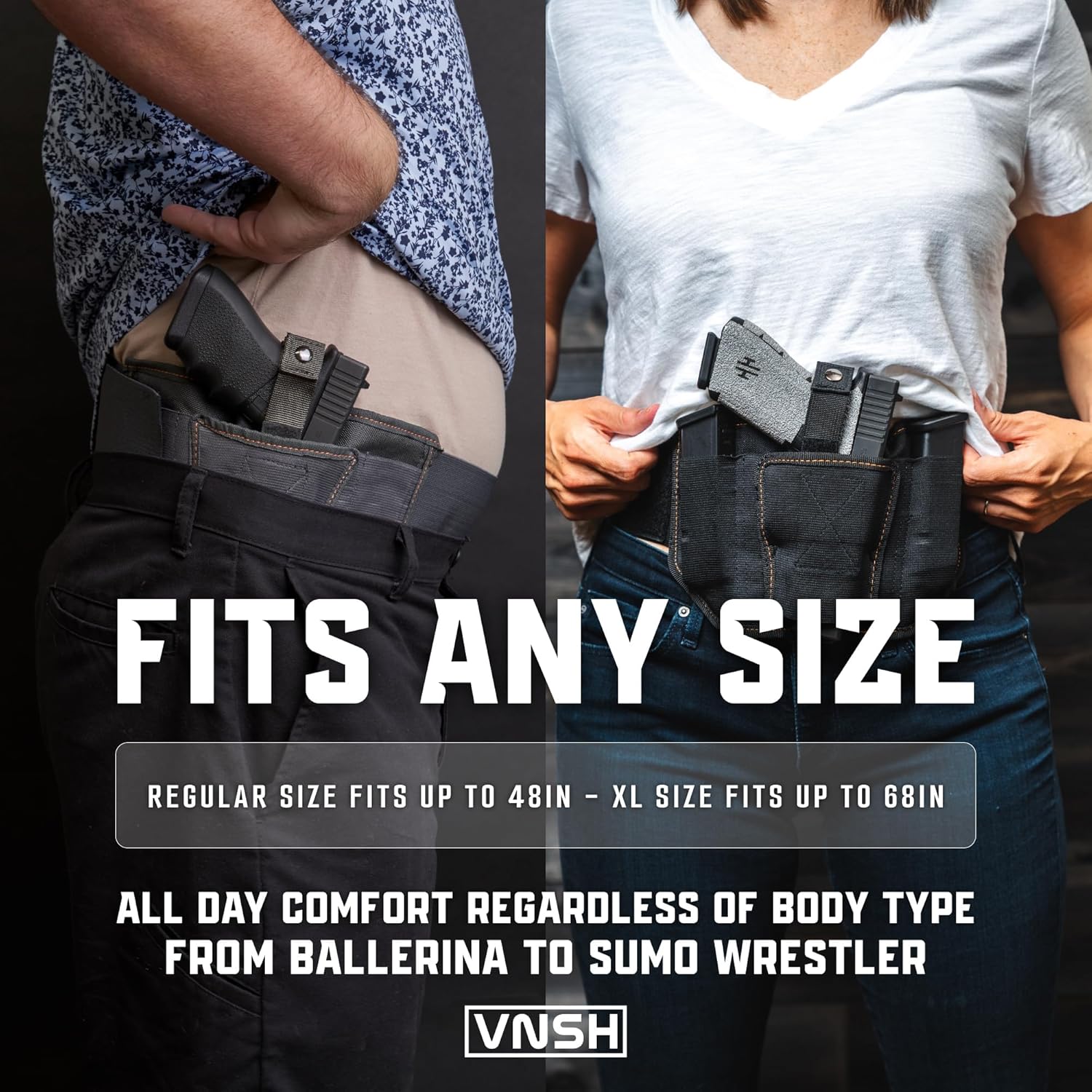 VNSH Belly Band Holster - Comfortable & Secure Concealed Carry | Fits 99% of Handguns with Mag Pouches