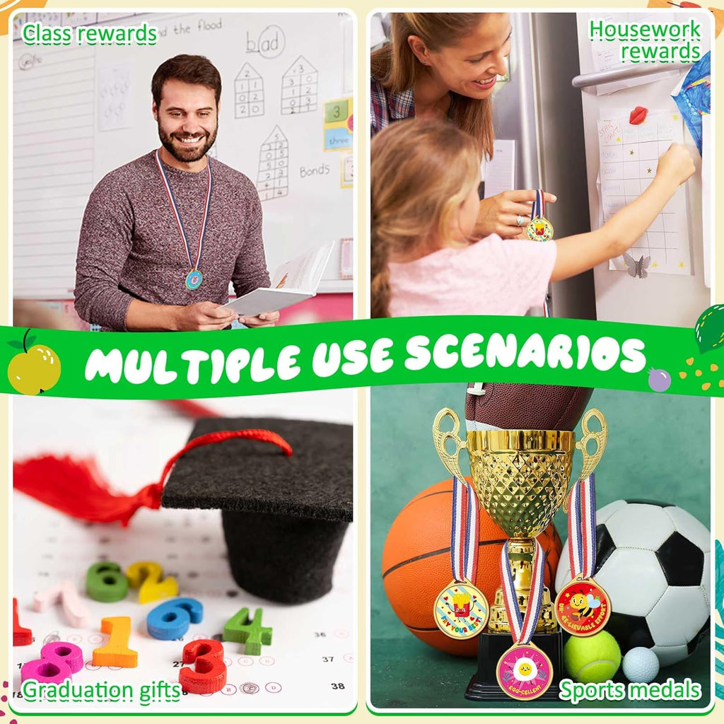 Skiennix Gold Plastic Award Medals - 36 Pcs Motivational Stickers for Kids | Perfect for Sports and Classroom Rewards