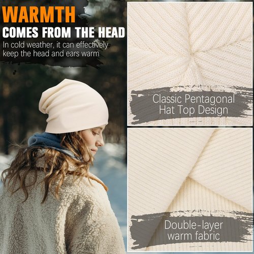YANIKY Slouchy Beanie for Women, Mens Beanie Hat, Soft Comfortable Cotton Double Layer Windproof Skull Cap Beanie Suitable for All Seasons (Black+White)