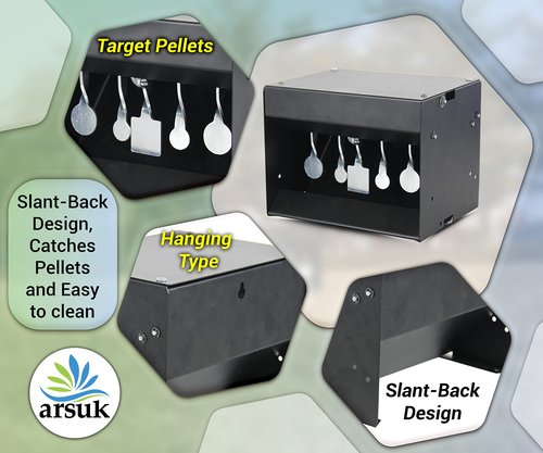 ARSUK Pellet Gun Target Trap with Resetting Center Shot – Metal Bullet Trap for BB Guns, Pellet Guns, and Airsoft – 7x6.2x6.2 Inch Pellet Target Trap for Indoor & Outdoor Shooting Practice